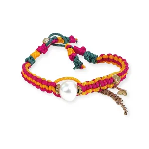 PINK SUNRISE PEARL GOLD STAR AND CHAIN SILK ROCKER ANKLET