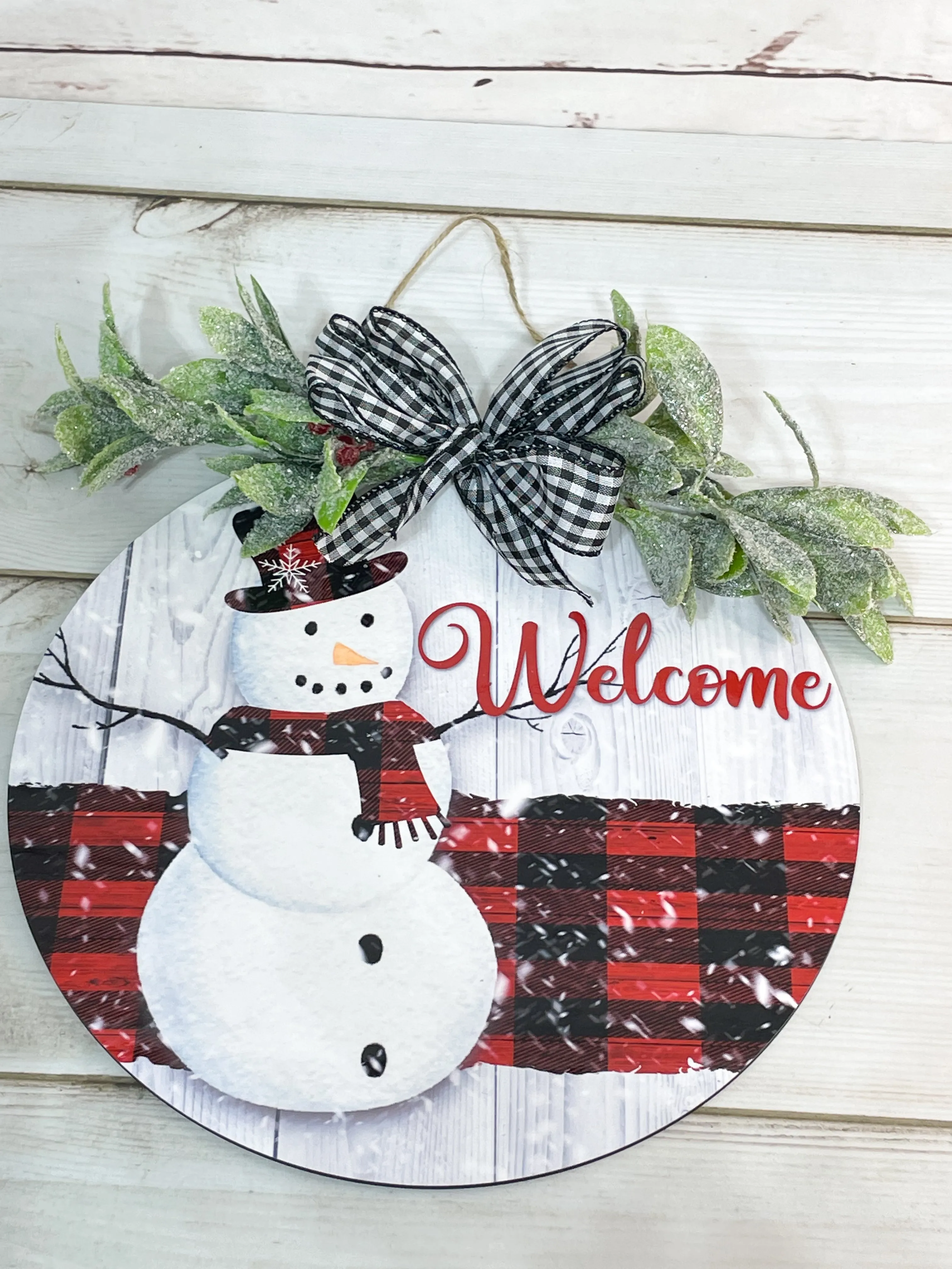 Plaid Snowman Door Hanger, Personalized Door Hanger, Christmas Sign, Christmas Decor, Christmas Front Door Sign, Rustic Christmas