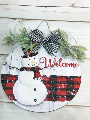 Plaid Snowman Door Hanger, Personalized Door Hanger, Christmas Sign, Christmas Decor, Christmas Front Door Sign, Rustic Christmas