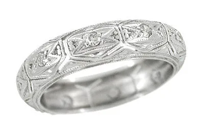 Platinum Art Deco Antique Engraved 6 Pointed Star Hopeville Diamond Wedding Ring - Size 6.5