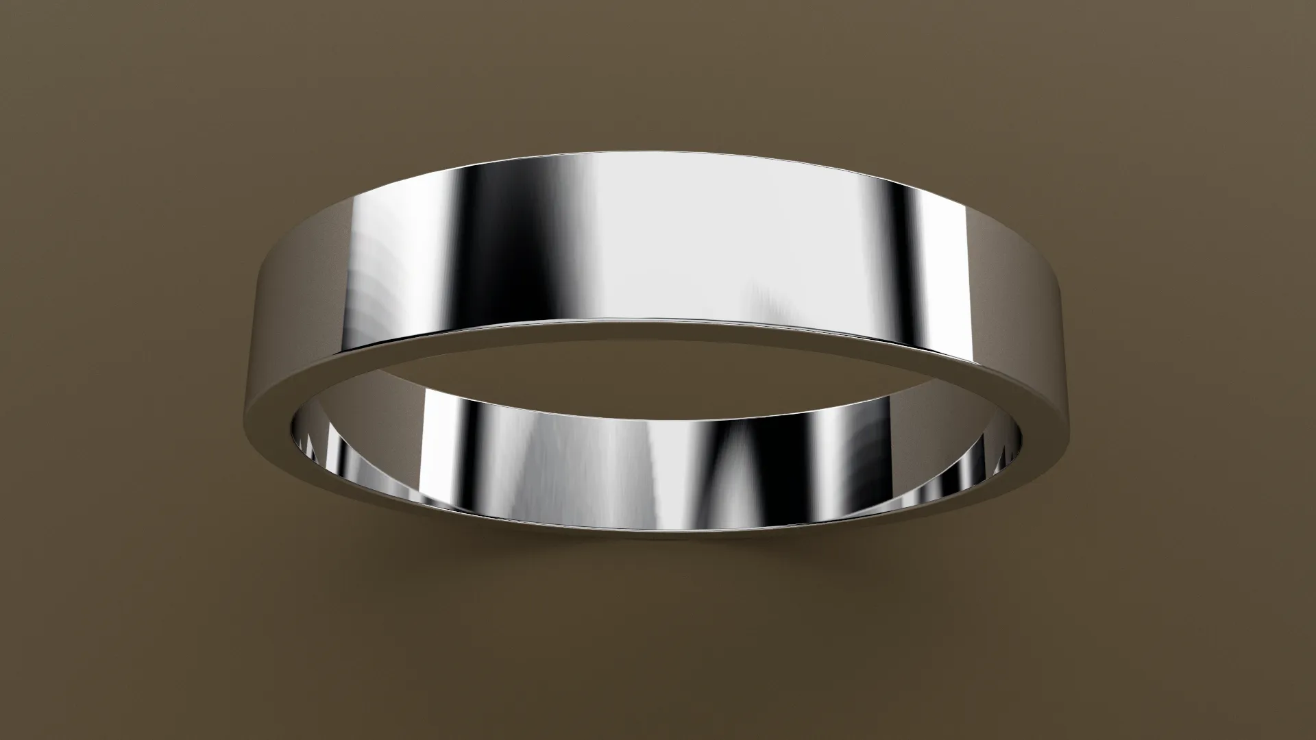 Polished White Gold 4mm Flat Wedding Band