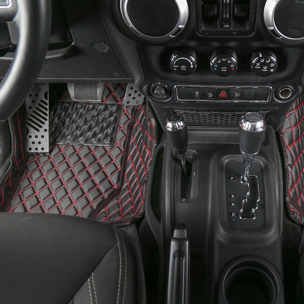 Premium Red Accent Leather Floor Mats