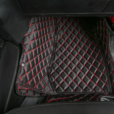 Premium Red Accent Leather Floor Mats