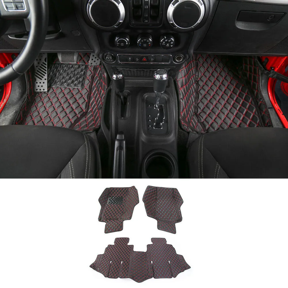 Premium Red Accent Leather Floor Mats