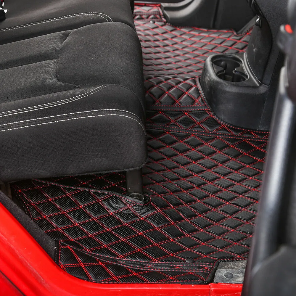 Premium Red Accent Leather Floor Mats