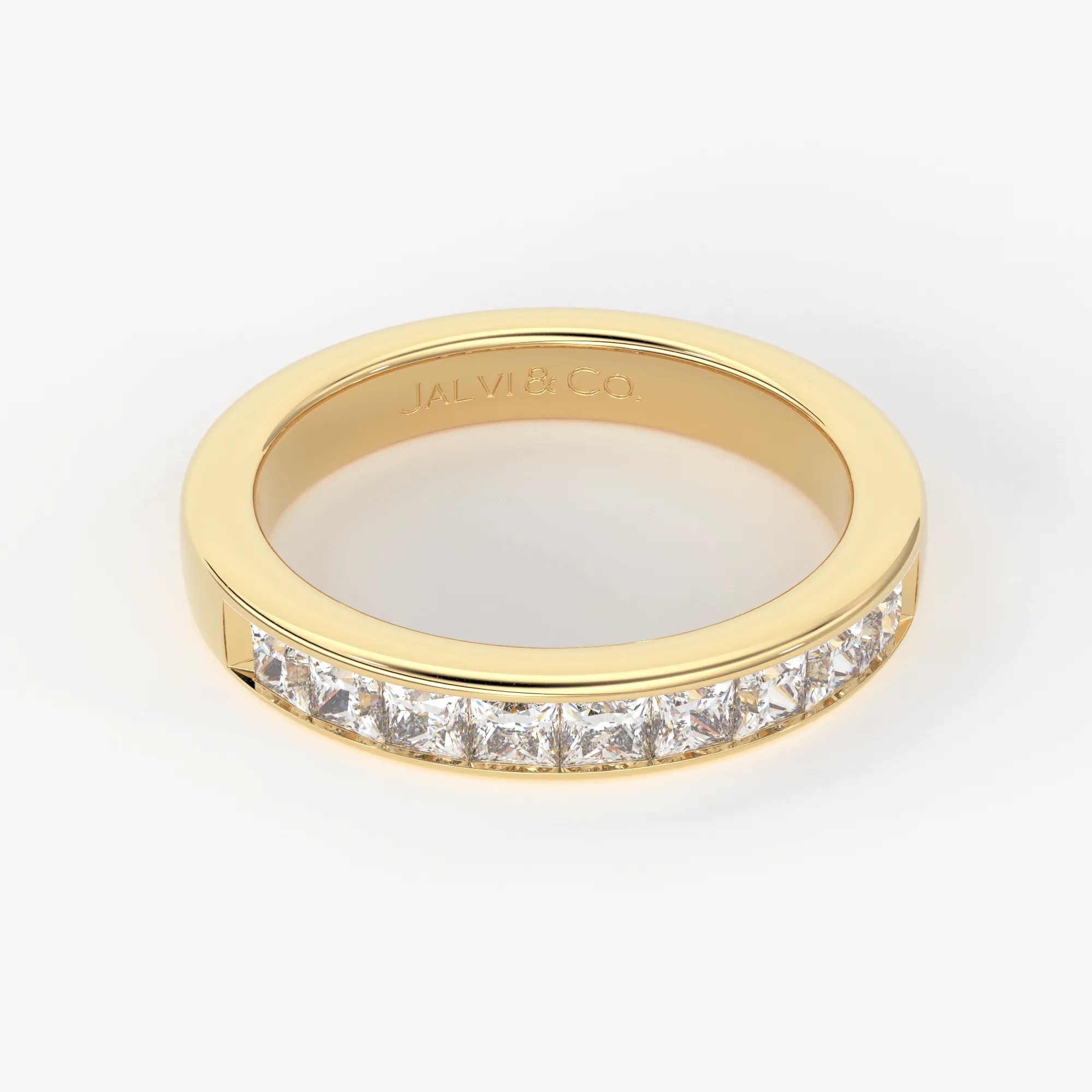 Princess Cut Diamond Band / 2.50MM Thin Channel Set Diamond Ring / Half Eternity Stackable Ring / Diamond Wedding Ring / Minimalist Handmade Ring