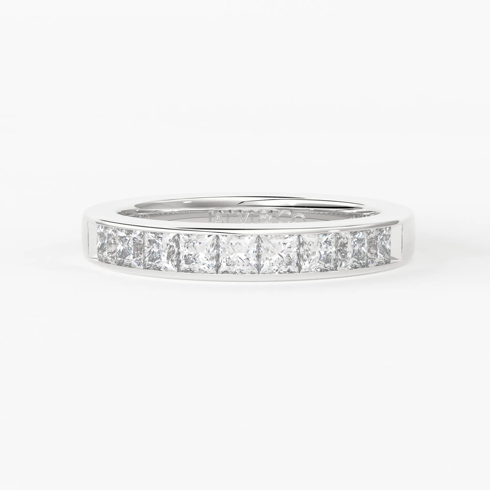 Princess Cut Diamond Band / 2.50MM Thin Channel Set Diamond Ring / Half Eternity Stackable Ring / Diamond Wedding Ring / Minimalist Handmade Ring