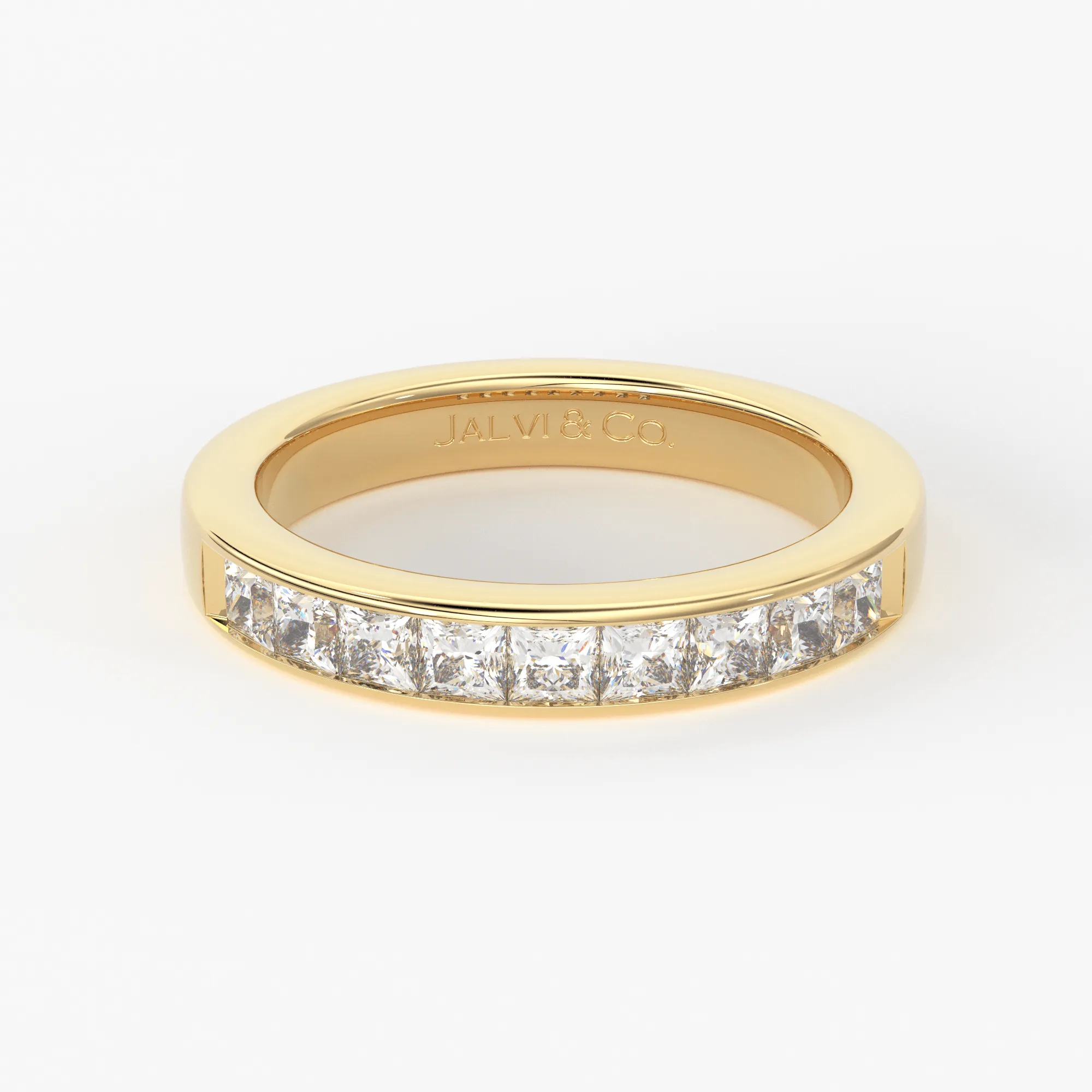 Princess Cut Diamond Band / 2.50MM Thin Channel Set Diamond Ring / Half Eternity Stackable Ring / Diamond Wedding Ring / Minimalist Handmade Ring