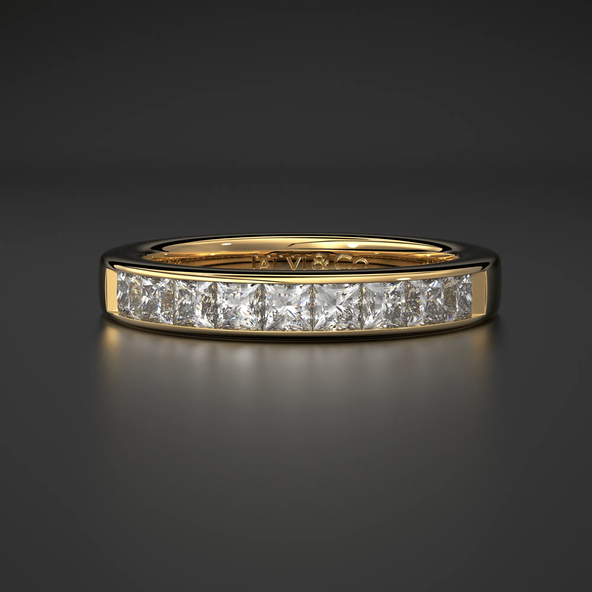 Princess Cut Diamond Band / 2.50MM Thin Channel Set Diamond Ring / Half Eternity Stackable Ring / Diamond Wedding Ring / Minimalist Handmade Ring