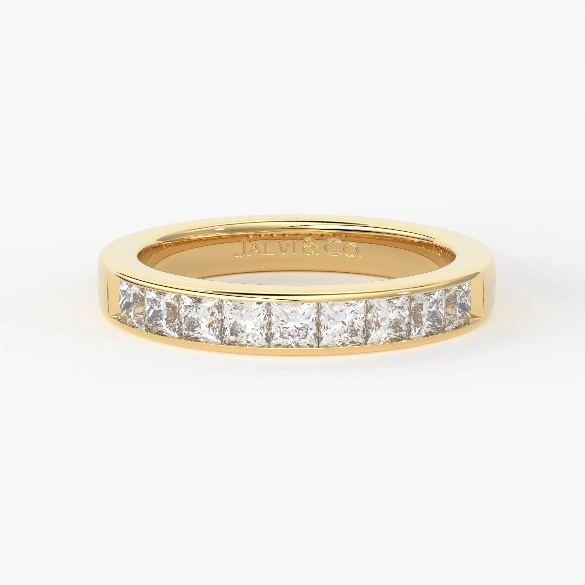 Princess Cut Diamond Band / 2.50MM Thin Channel Set Diamond Ring / Half Eternity Stackable Ring / Diamond Wedding Ring / Minimalist Handmade Ring