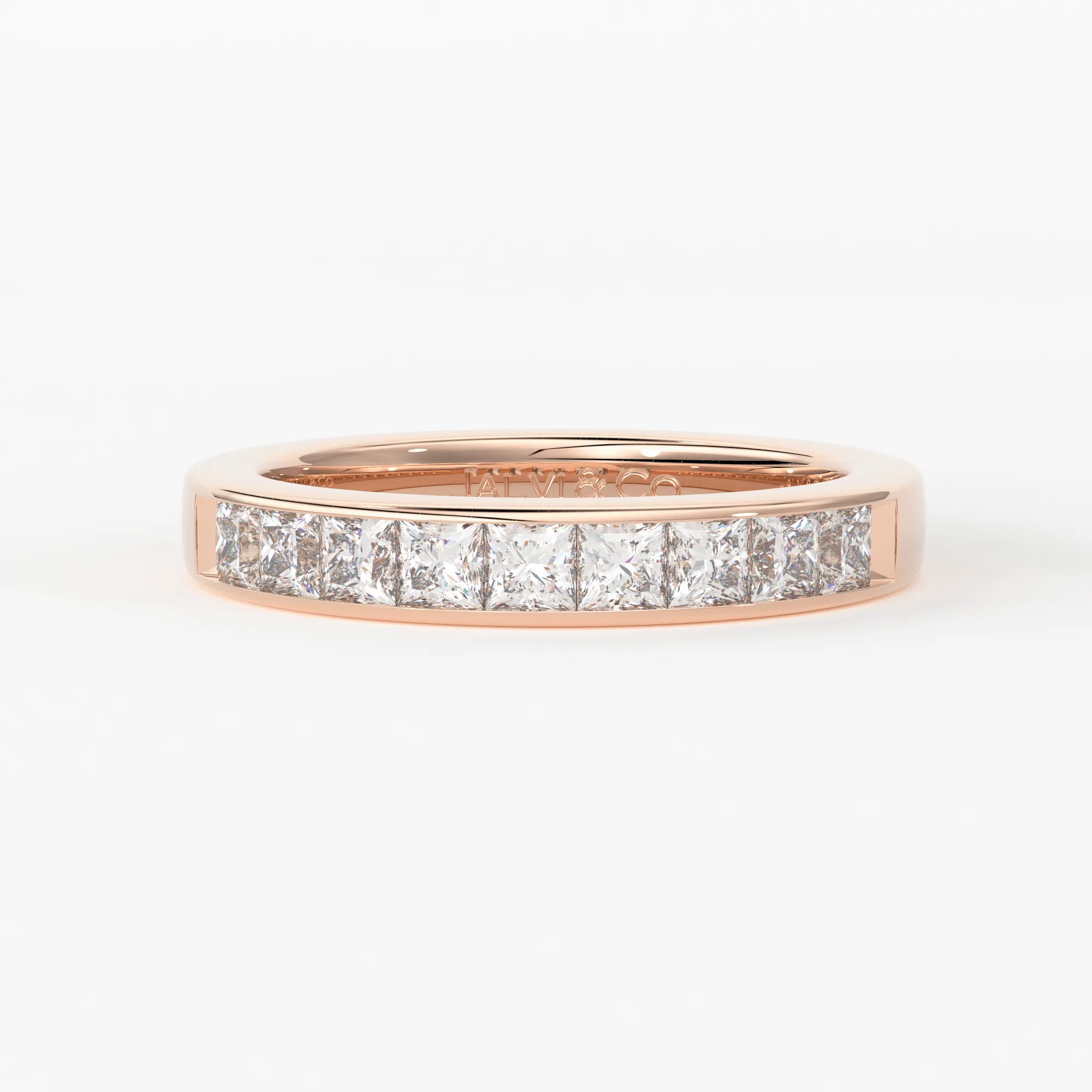 Princess Cut Diamond Band / 2.50MM Thin Channel Set Diamond Ring / Half Eternity Stackable Ring / Diamond Wedding Ring / Minimalist Handmade Ring