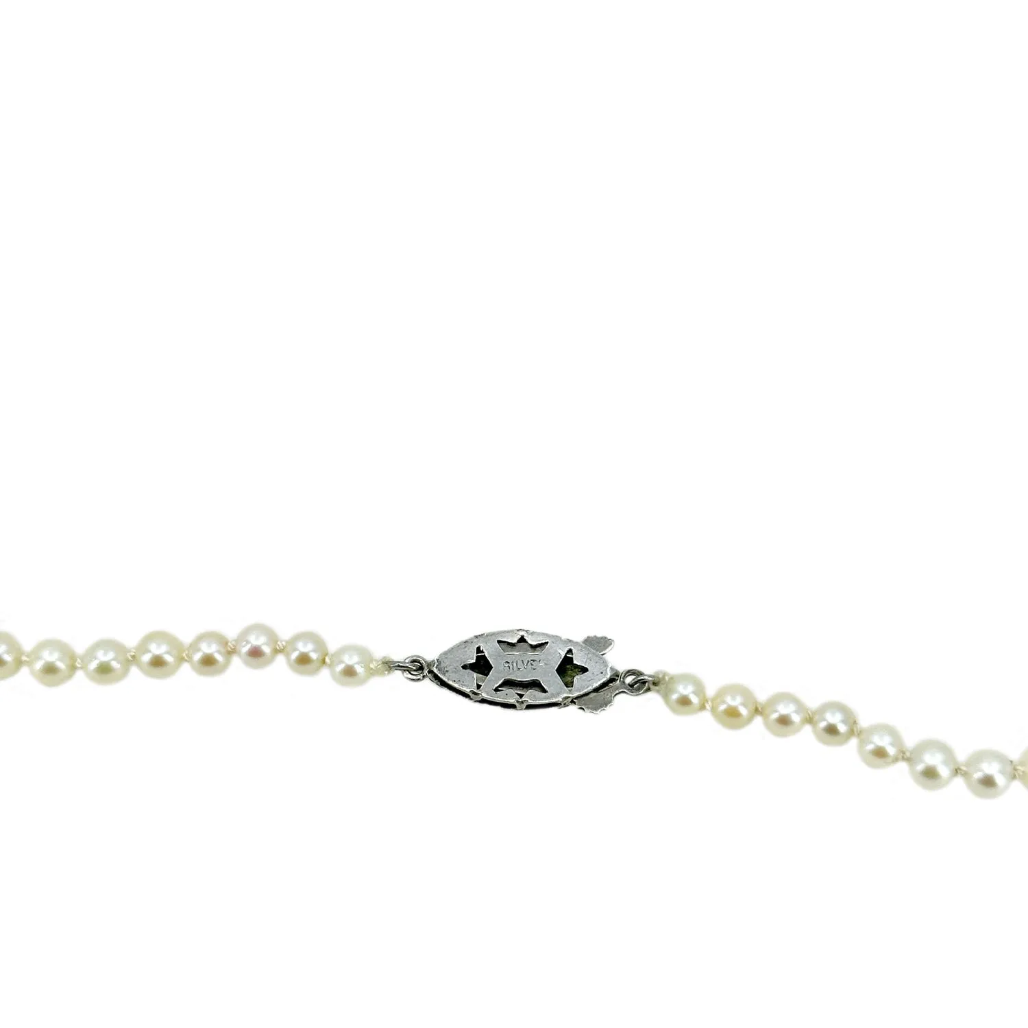 Quality Art Deco Graduated Japanese Saltwater Cultured Akoya Pearl Vintage Necklace - Sterling Silver 20.25 Inch