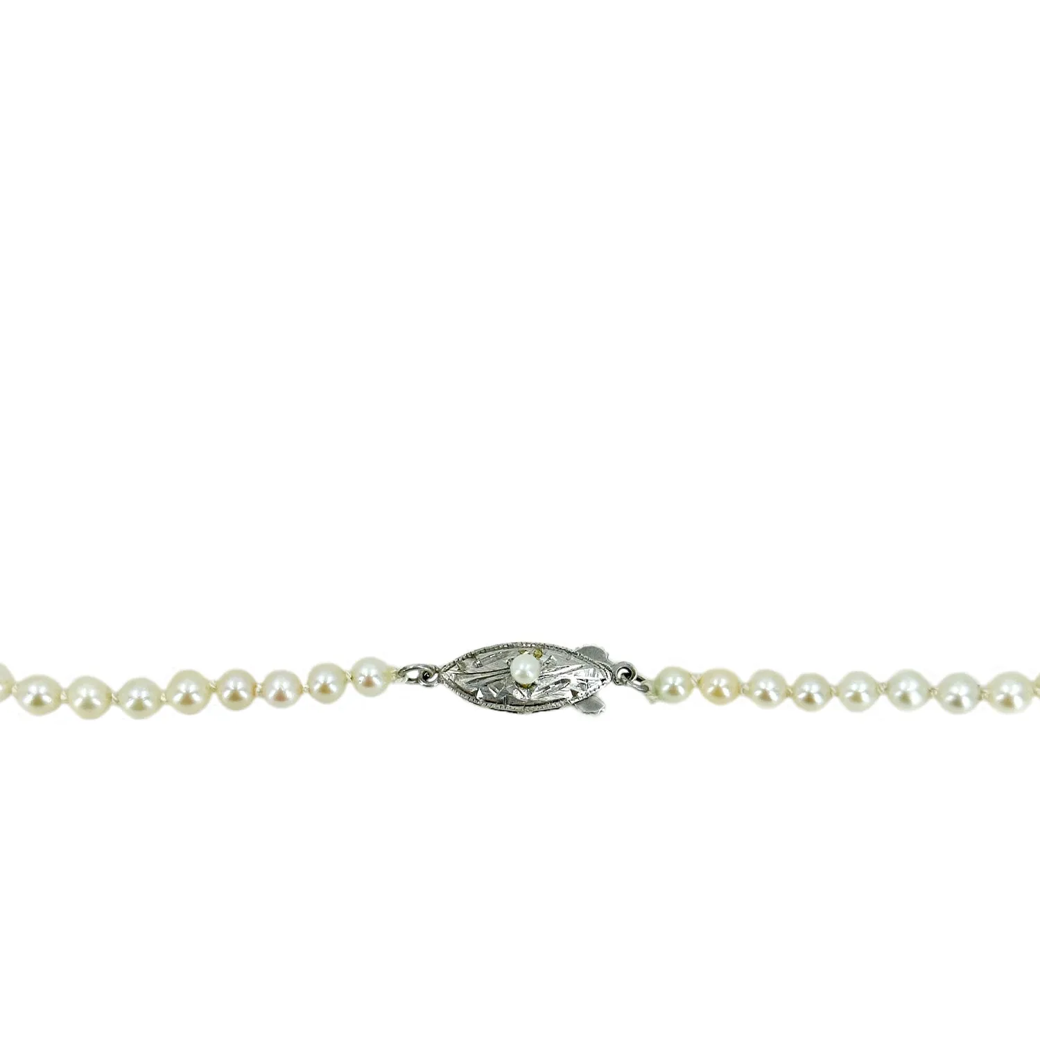 Quality Art Deco Graduated Japanese Saltwater Cultured Akoya Pearl Vintage Necklace - Sterling Silver 20.25 Inch