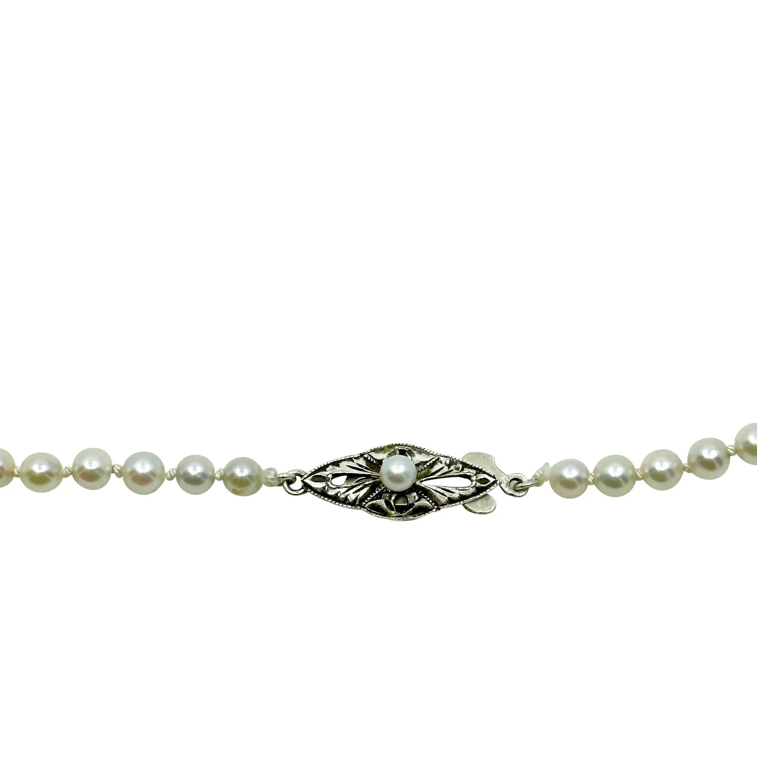 Quality Art Deco Japanese Saltwater Cultured Akoya Pearl Graduated Necklace - Sterling Silver 21.25 Inch