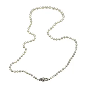 Quality Art Deco Japanese Saltwater Cultured Akoya Pearl Graduated Necklace - Sterling Silver 21.25 Inch