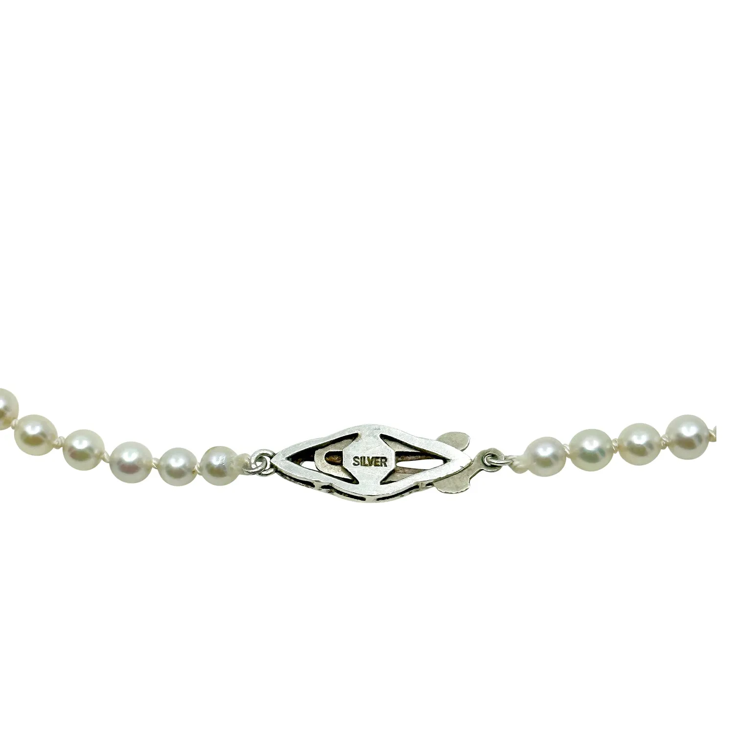 Quality Art Deco Japanese Saltwater Cultured Akoya Pearl Graduated Necklace - Sterling Silver 21.25 Inch