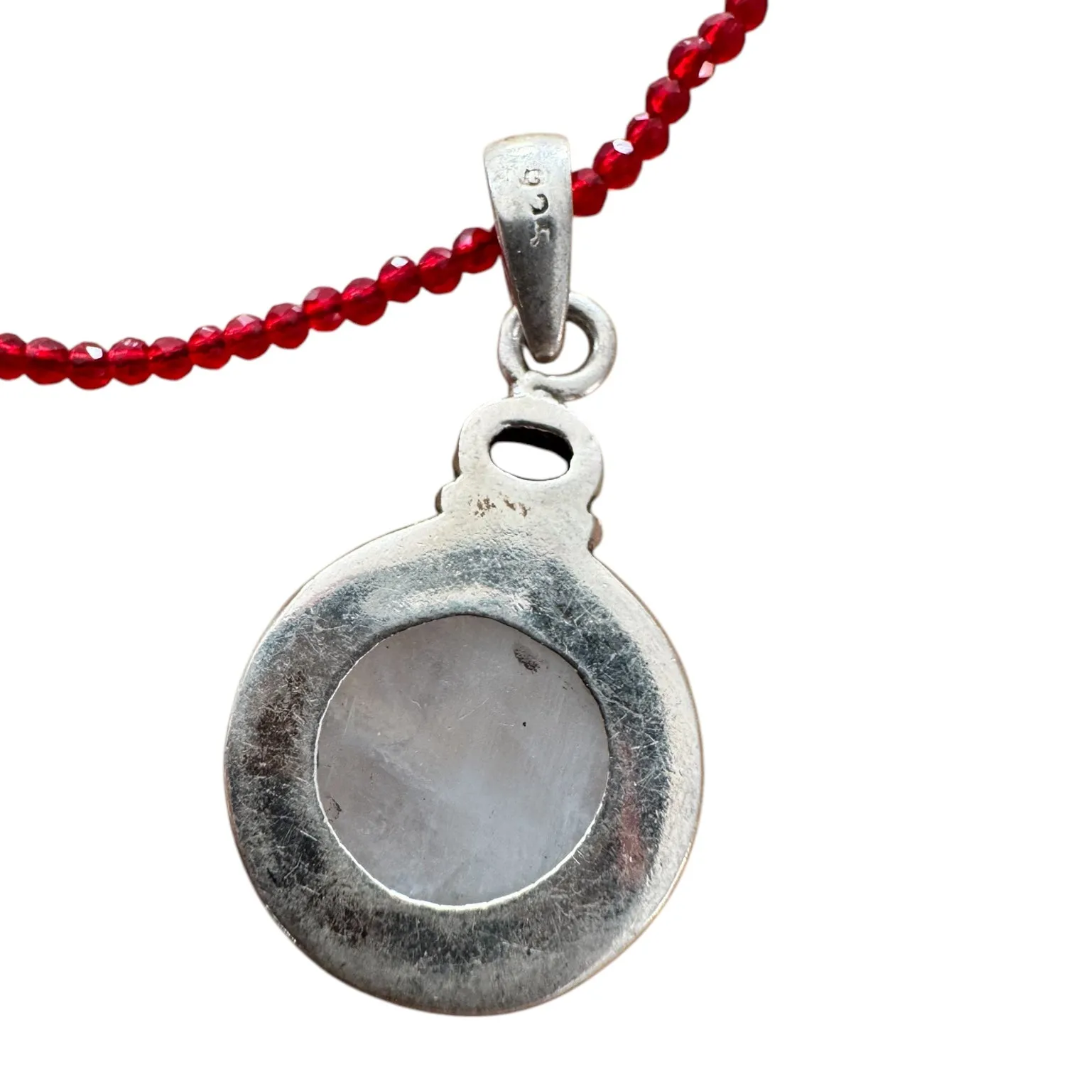 Rainbow Moonstone & Garnet Solid 925 Sterling Silver Pendant Necklace