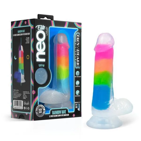 Rainbow Rave Glow in the Dark 6.5 Inch Silicone Dildo