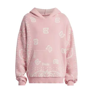 RHUDE KNIT BANDANA HOODIE PINK/WHITE