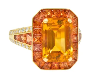 Roberto Coin 6.80 CTW Citrine Sapphire Diamond 18 Karat Gold Cocktail Ring
