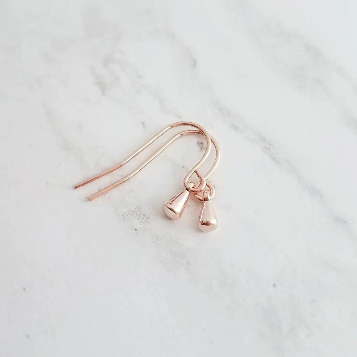 Rose Gold Teardrop Earrings, very tiny single drop earring, dainty rose gold earrings, minimalist rose gold earrings small rose gold dangles