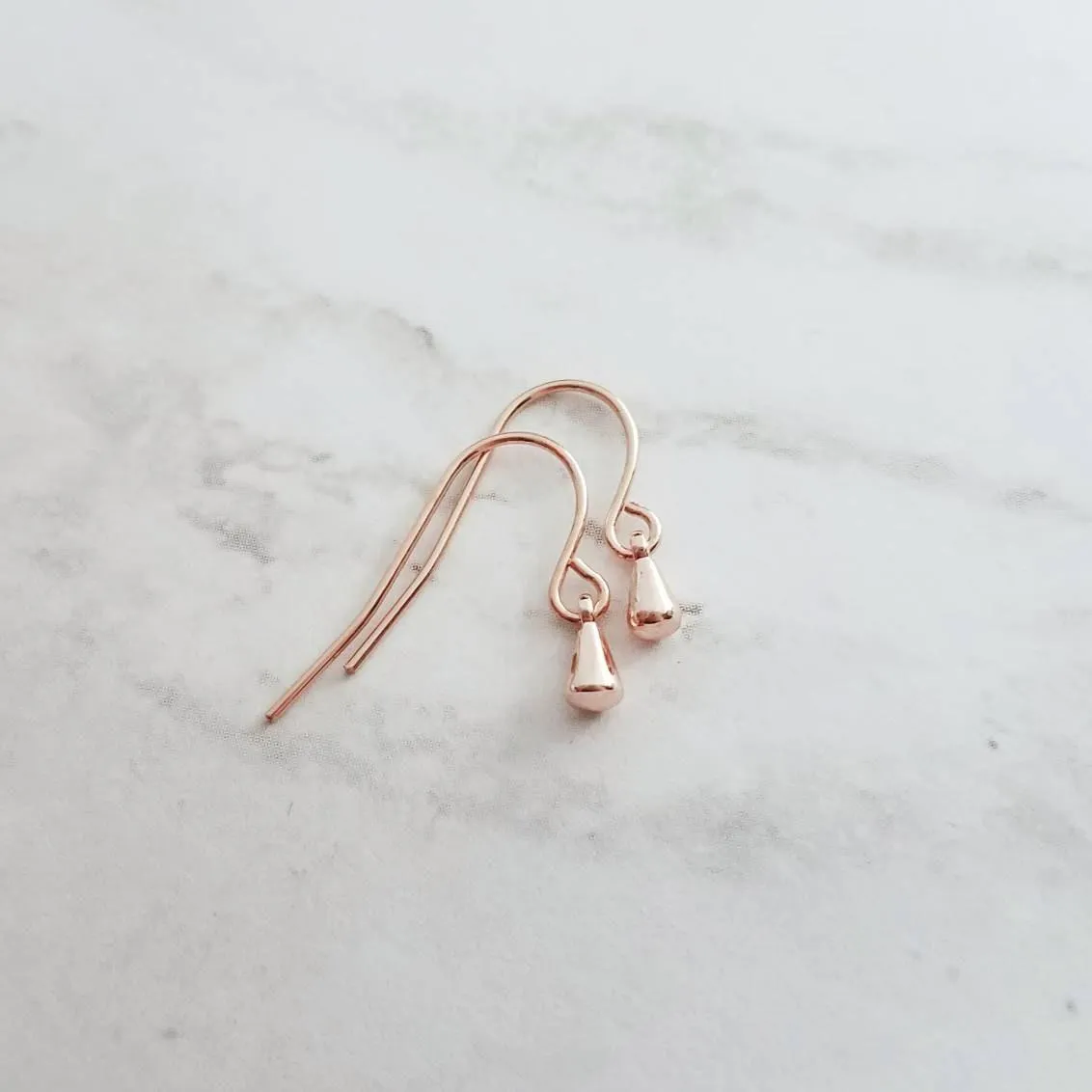 Rose Gold Teardrop Earrings, very tiny single drop earring, dainty rose gold earrings, minimalist rose gold earrings small rose gold dangles
