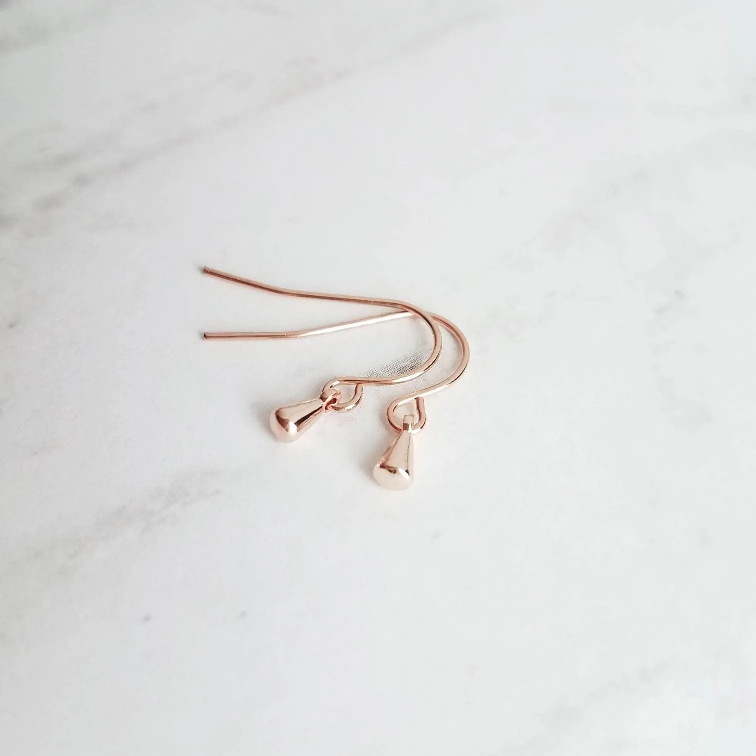 Rose Gold Teardrop Earrings, very tiny single drop earring, dainty rose gold earrings, minimalist rose gold earrings small rose gold dangles