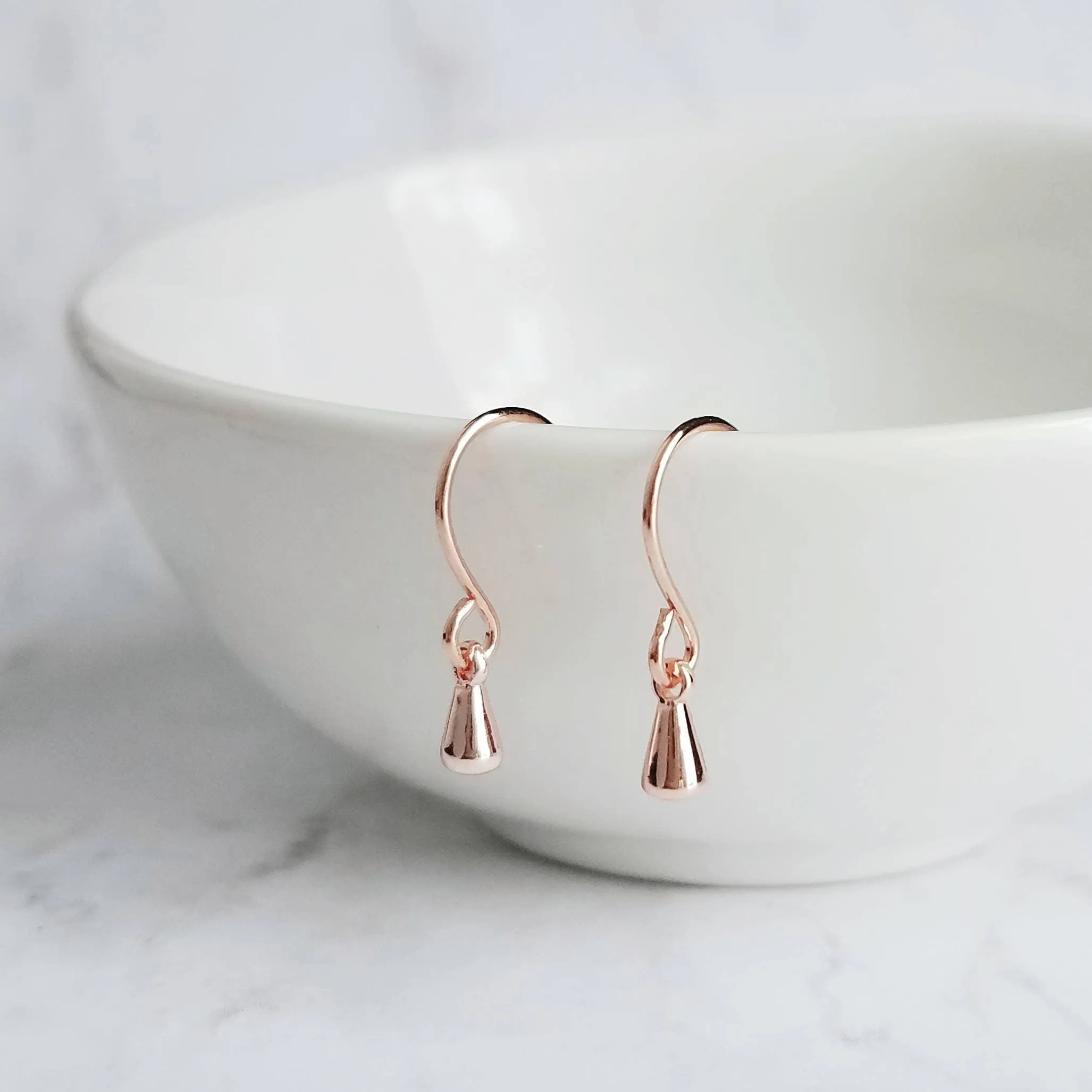 Rose Gold Teardrop Earrings, very tiny single drop earring, dainty rose gold earrings, minimalist rose gold earrings small rose gold dangles