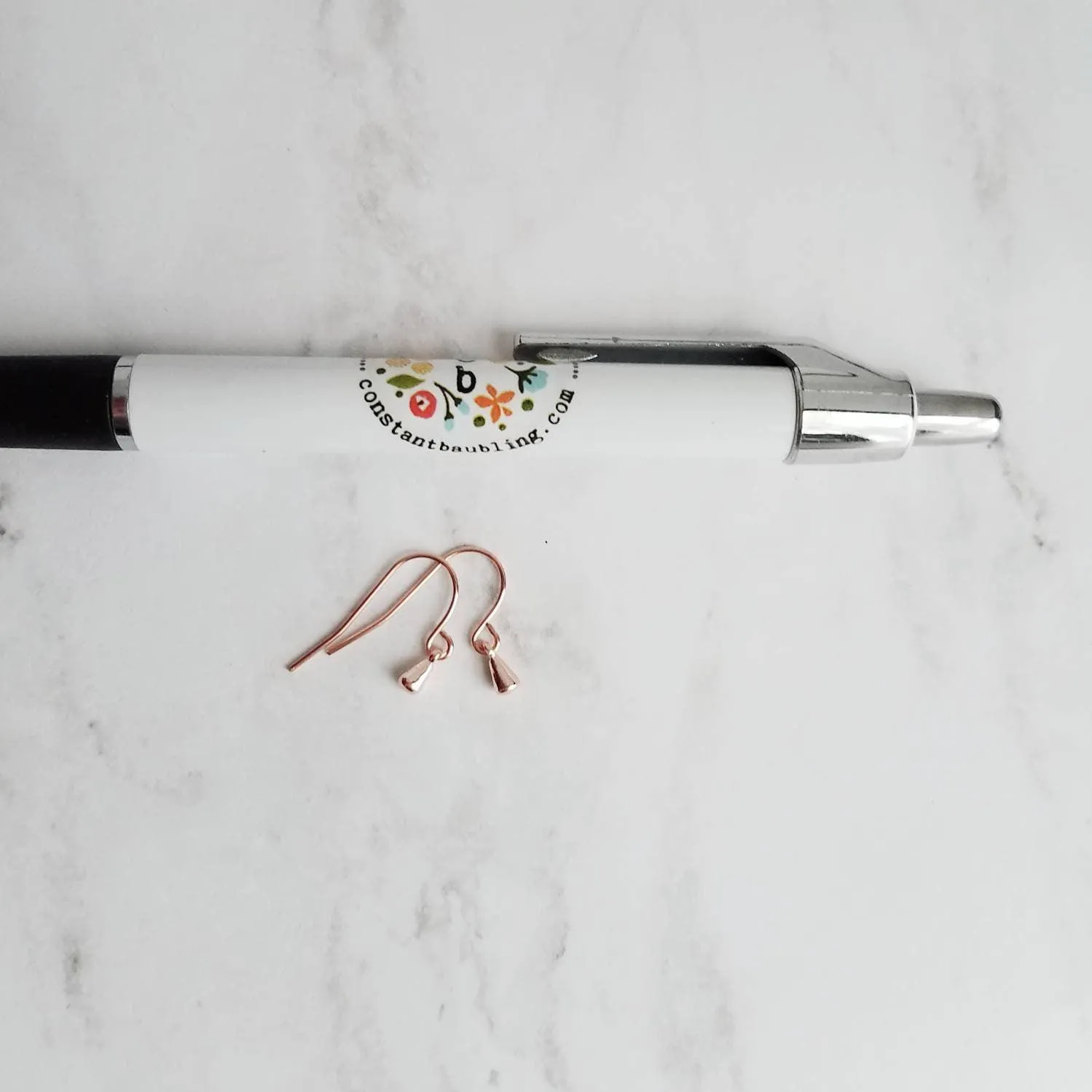 Rose Gold Teardrop Earrings, very tiny single drop earring, dainty rose gold earrings, minimalist rose gold earrings small rose gold dangles