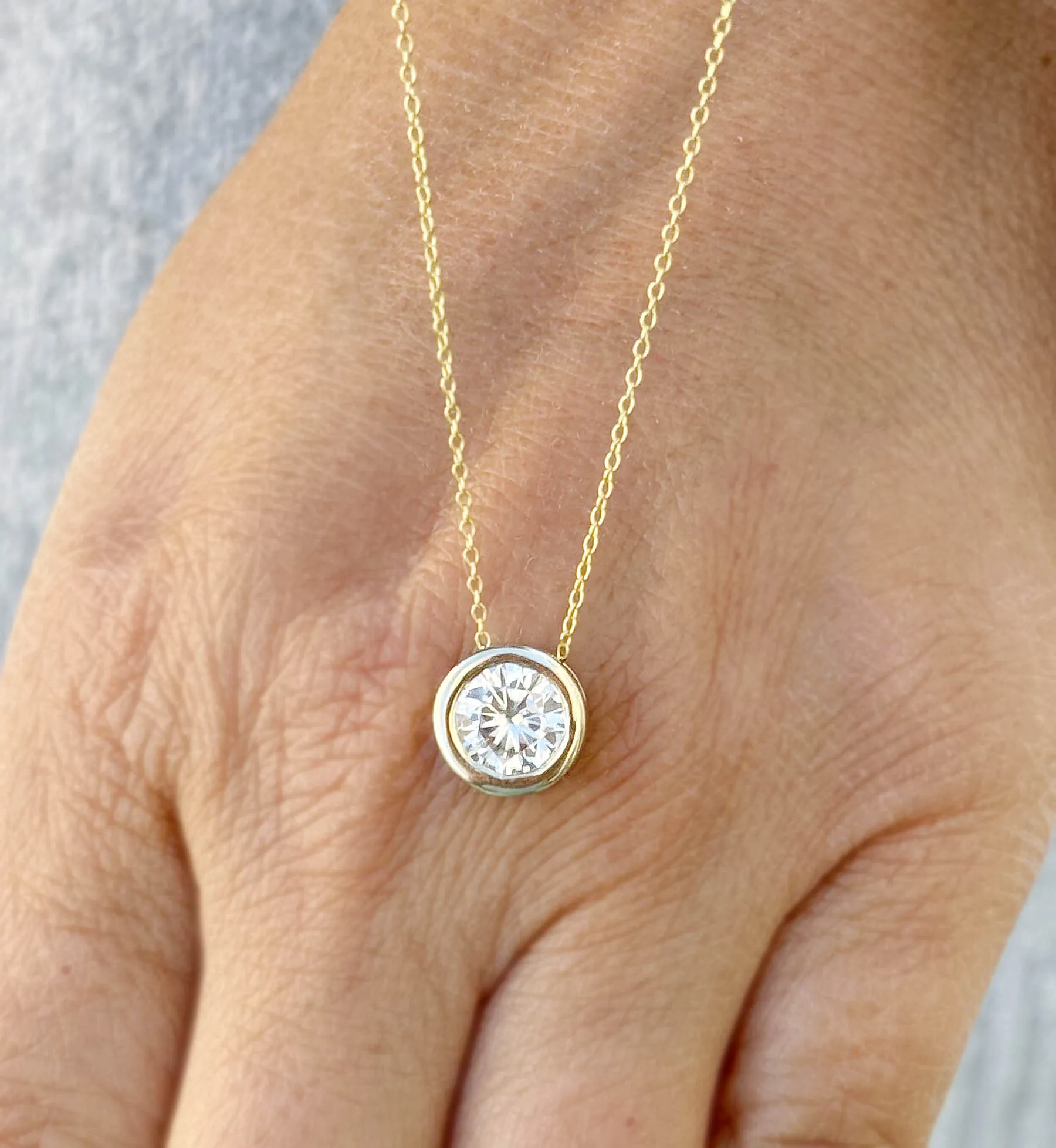 Round Cut IGI Certified Diamond Pendant And Chain Solitaire Minimalist Dainty Bezel Set 14k Solid Yellow Gold Necklace And Chain Gift 2.00ct