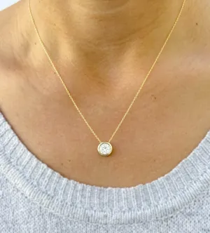 Round Cut Moissanie Pendant And Chain Solitaire Minimalist Dainty Bezel Set 14k Solid Yellow Gold Necklace And Chain Wedding Gift 2.00ct