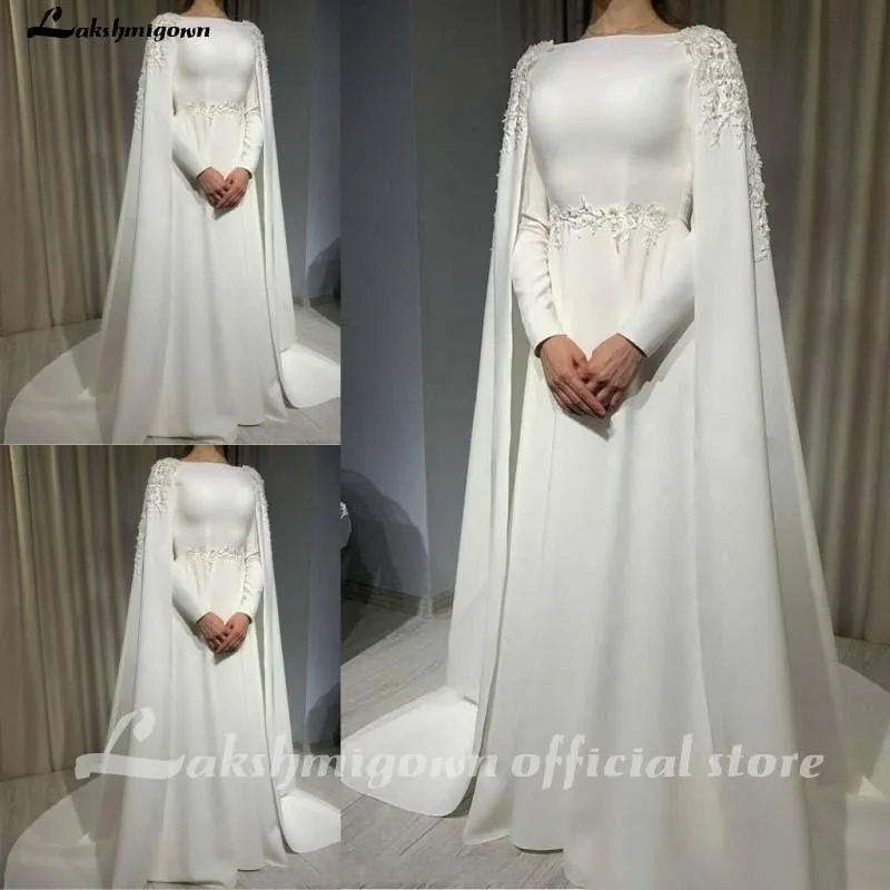 Roycebridal Muslim Wedding Dress With Cape A Line Long Sleeves