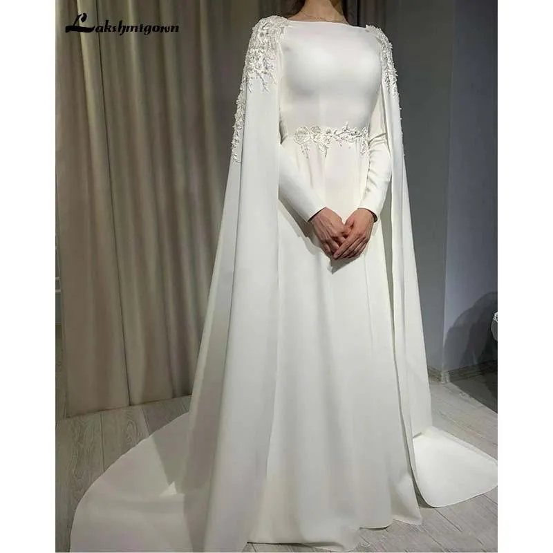 Roycebridal Muslim Wedding Dress With Cape A Line Long Sleeves