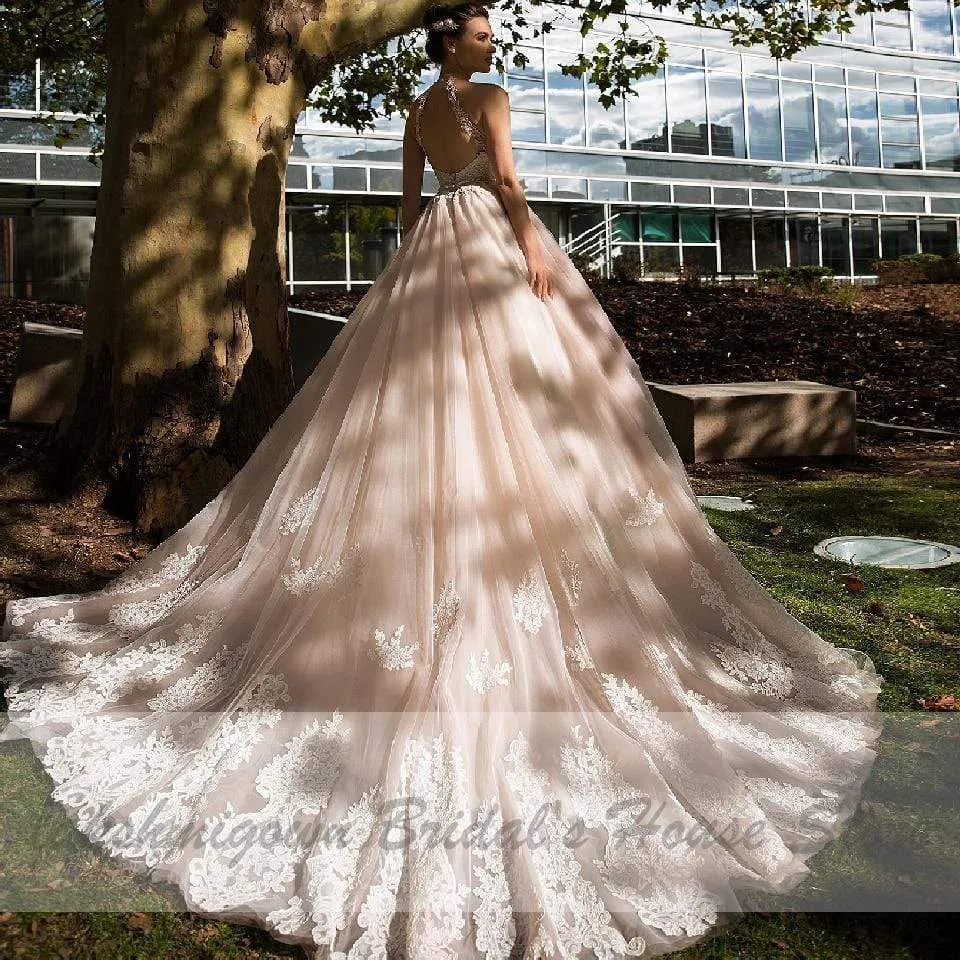 Roycebridal Princess Blush Pink Tulle Wedding Dress