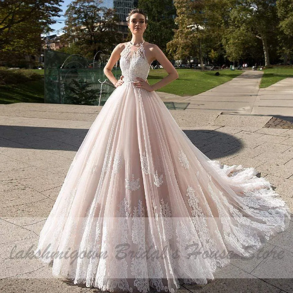 Roycebridal Princess Blush Pink Tulle Wedding Dress