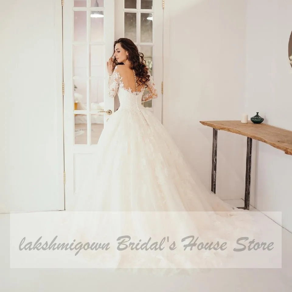 Roycebridal Princess Lace Ball Gown Wedding Dresses Long Sleeves