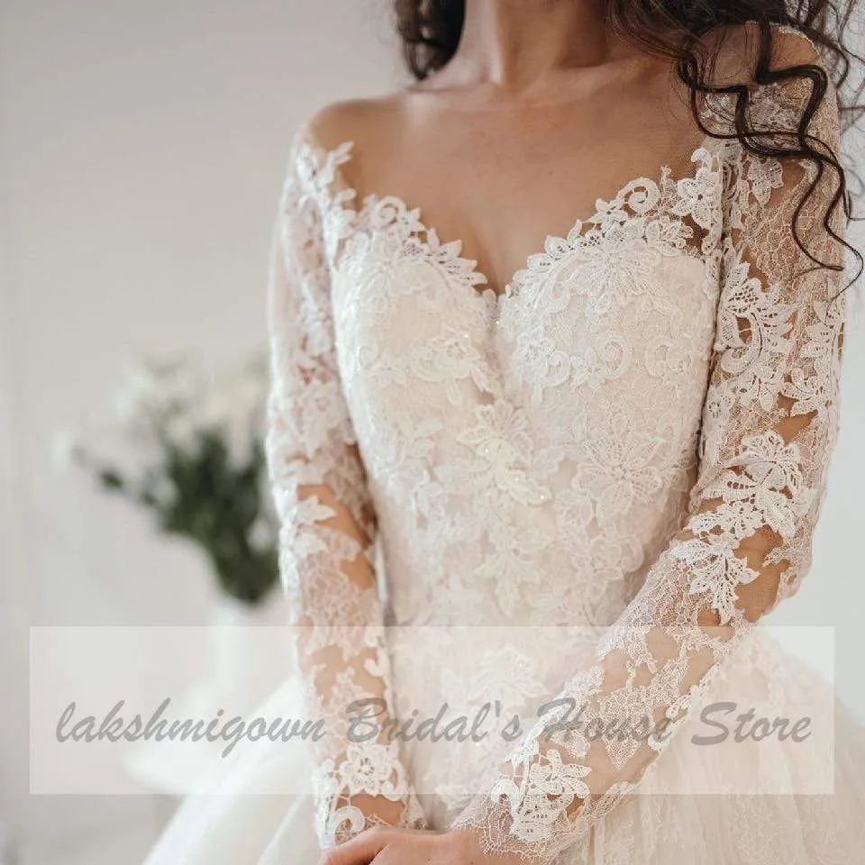 Roycebridal Princess Lace Ball Gown Wedding Dresses Long Sleeves