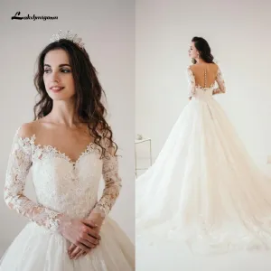 Roycebridal Princess Lace Ball Gown Wedding Dresses Long Sleeves