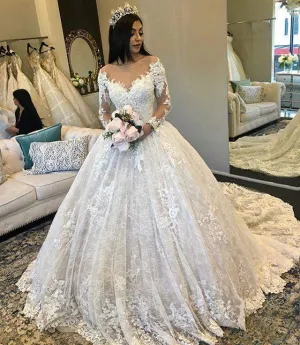 Roycebridal Puffy Long Sleeves Ball Gown Wedding Dresses
