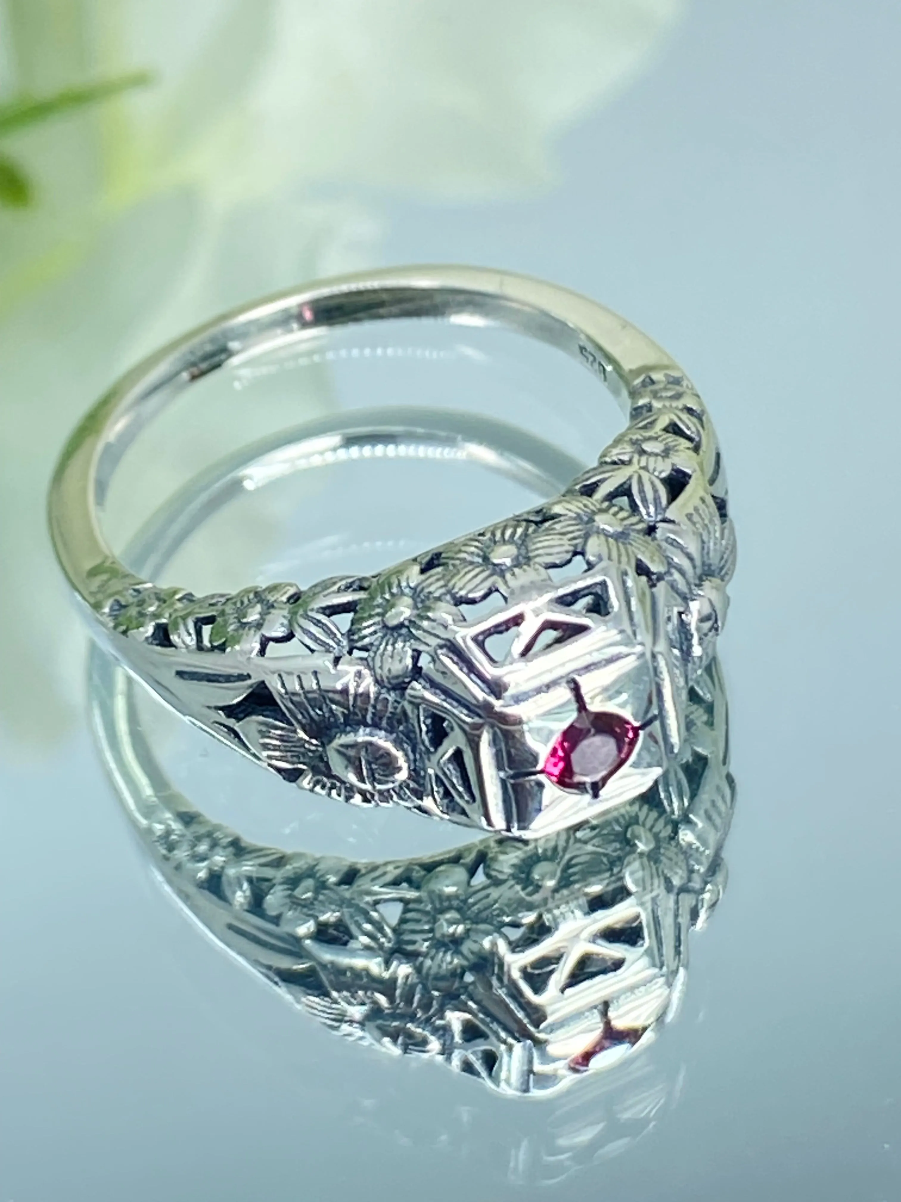Ruby Ring, Size 7.5 Art Deco Garden Wedding Ring #D157 - Ready to Ship