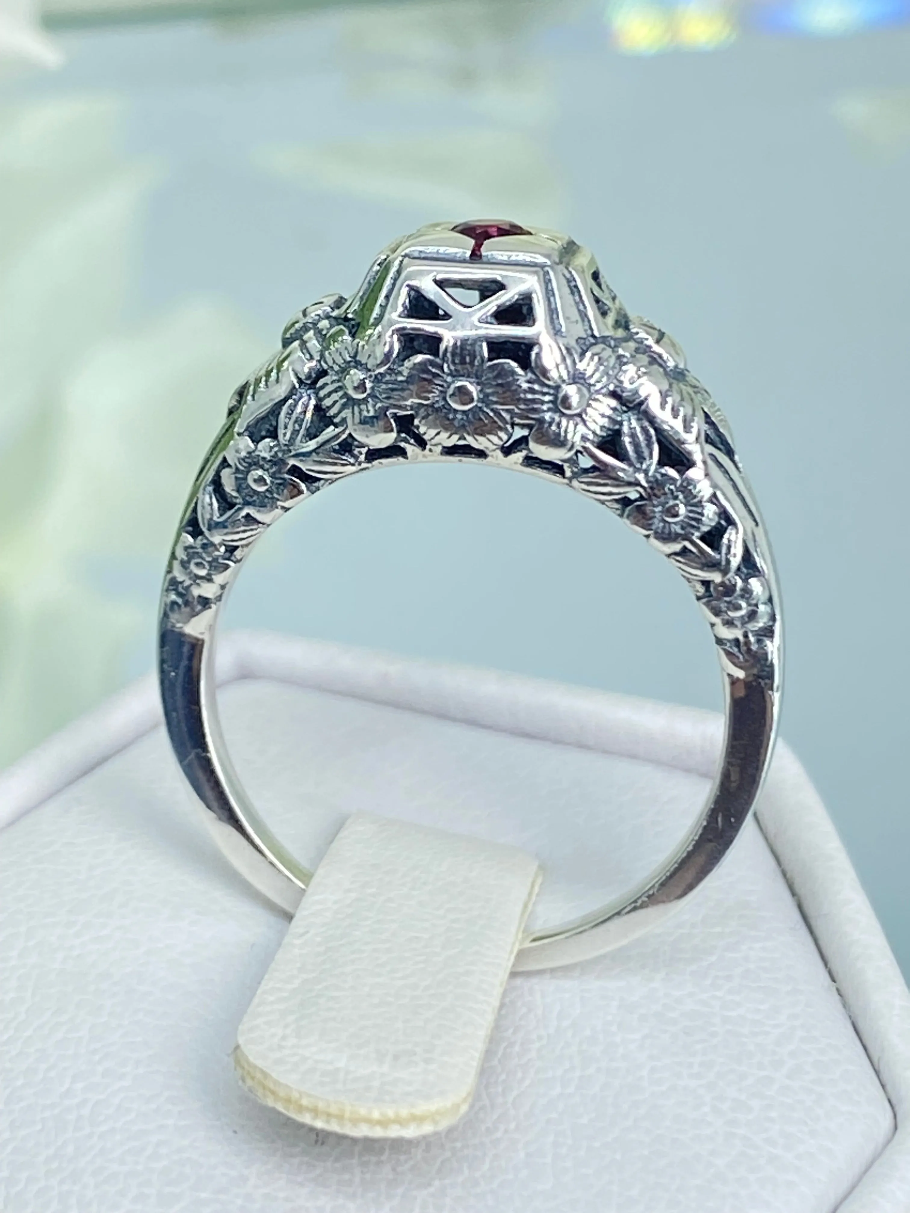 Ruby Ring, Size 7.5 Art Deco Garden Wedding Ring #D157 - Ready to Ship