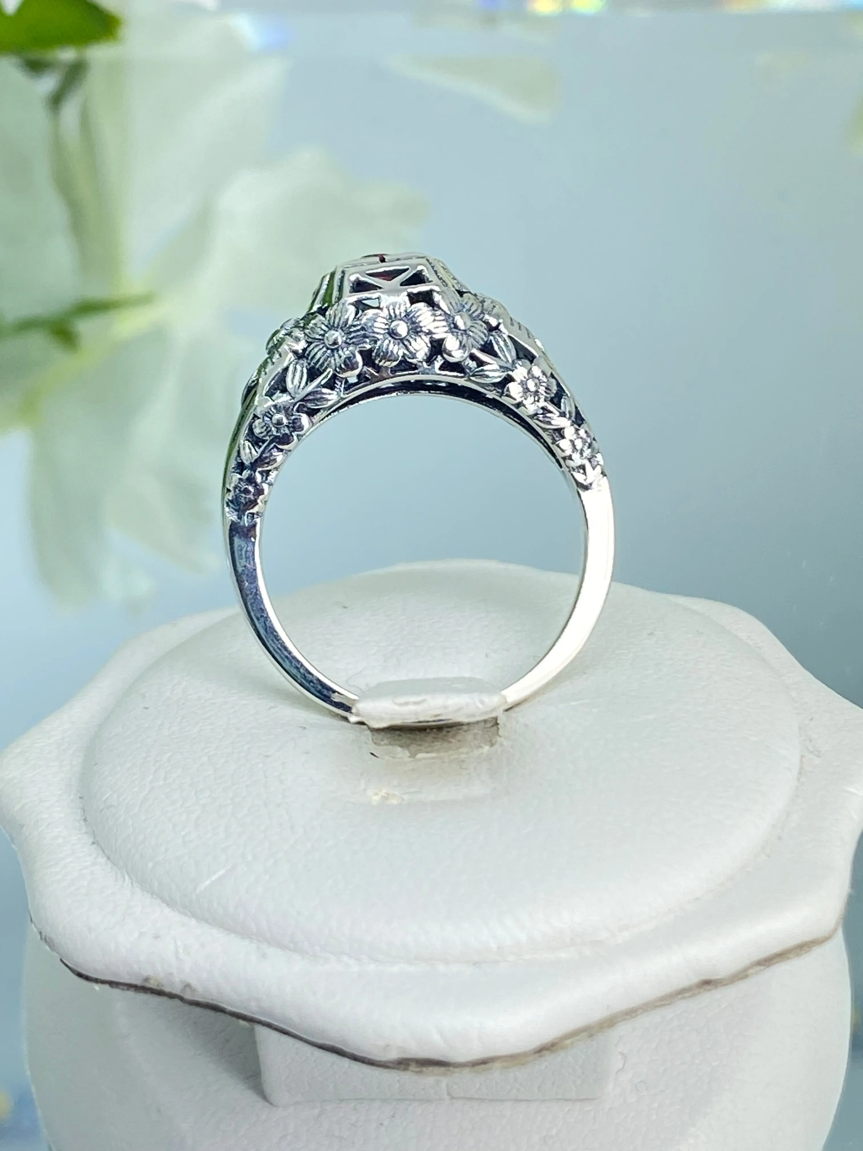 Ruby Ring, Size 7.5 Art Deco Garden Wedding Ring #D157 - Ready to Ship