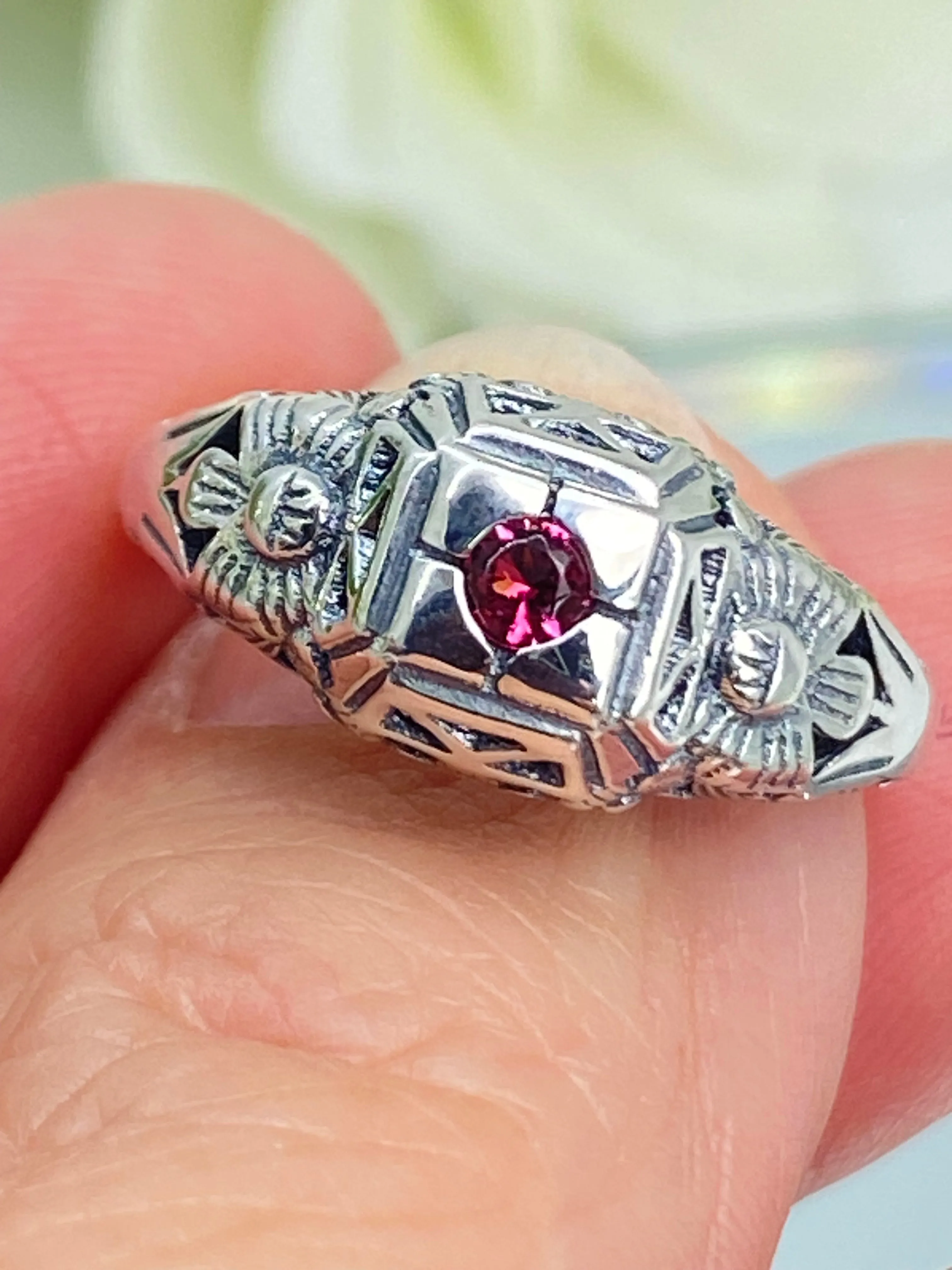 Ruby Ring, Size 7.5 Art Deco Garden Wedding Ring #D157 - Ready to Ship