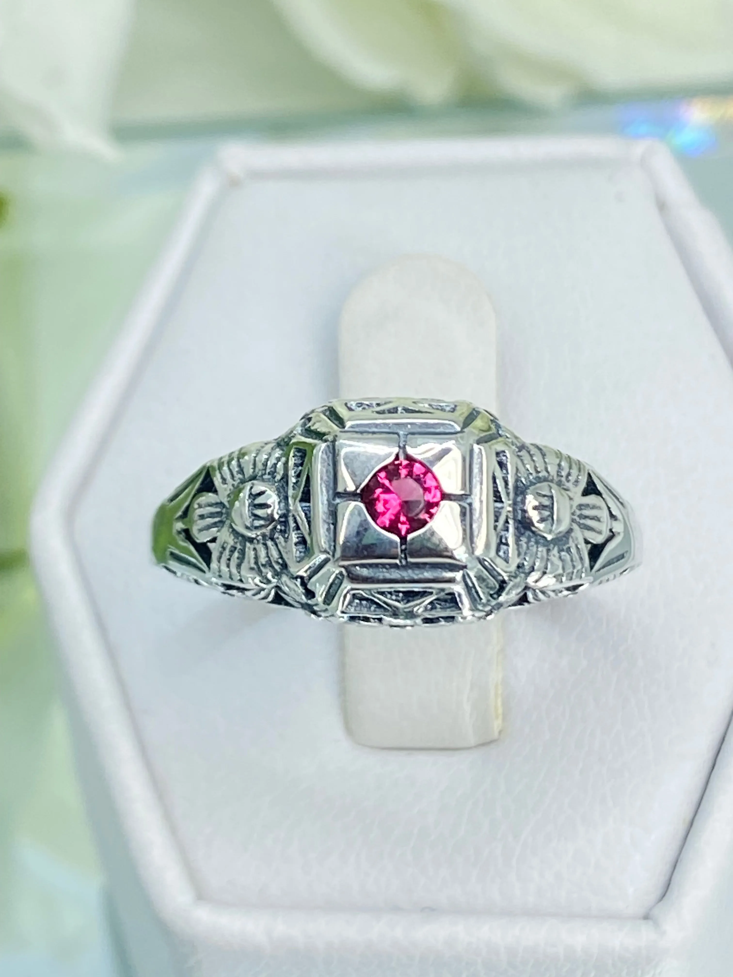Ruby Ring, Size 7.5 Art Deco Garden Wedding Ring #D157 - Ready to Ship