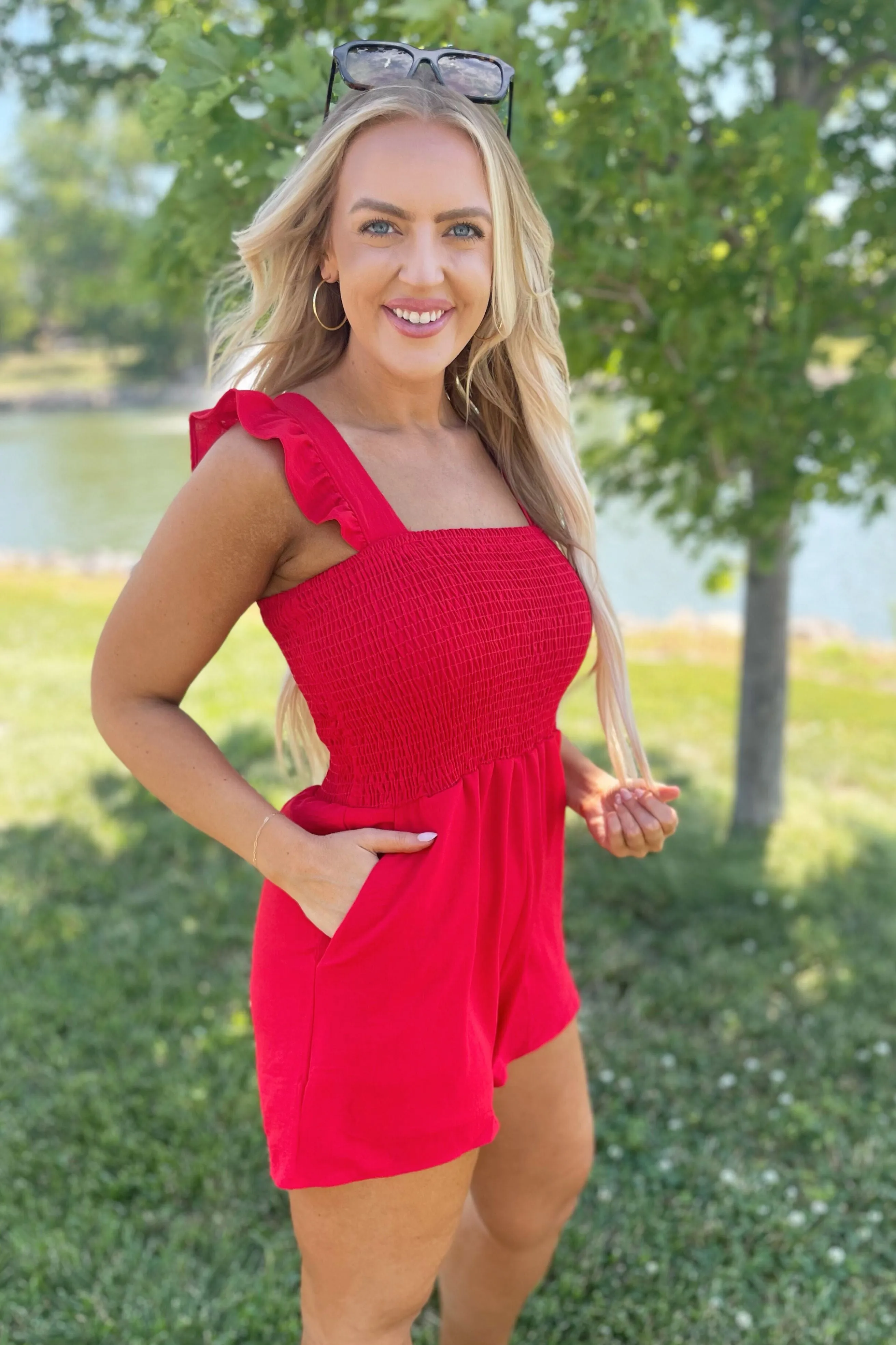 Ruffle Sleeve Smocked Romper