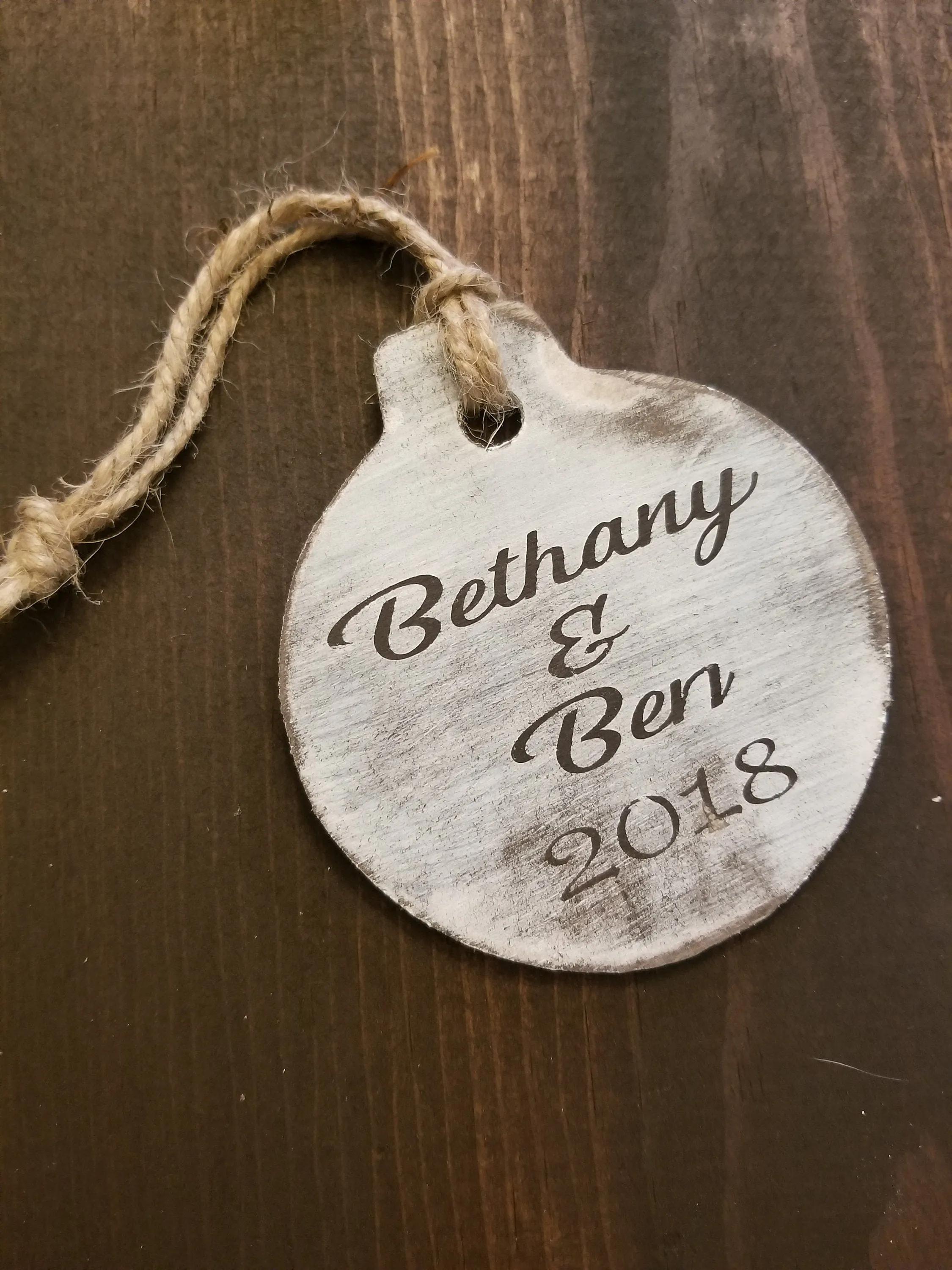 Rustic Customized/Personalized Wooden Christmas Ornament - Round