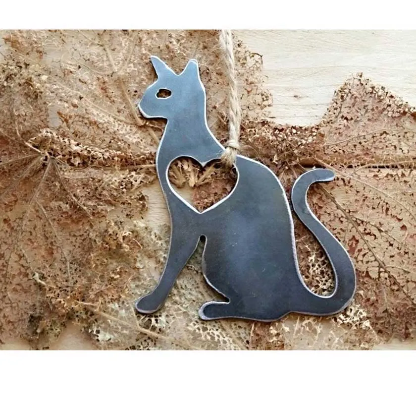 Rustic Steel Ornament - Cat
