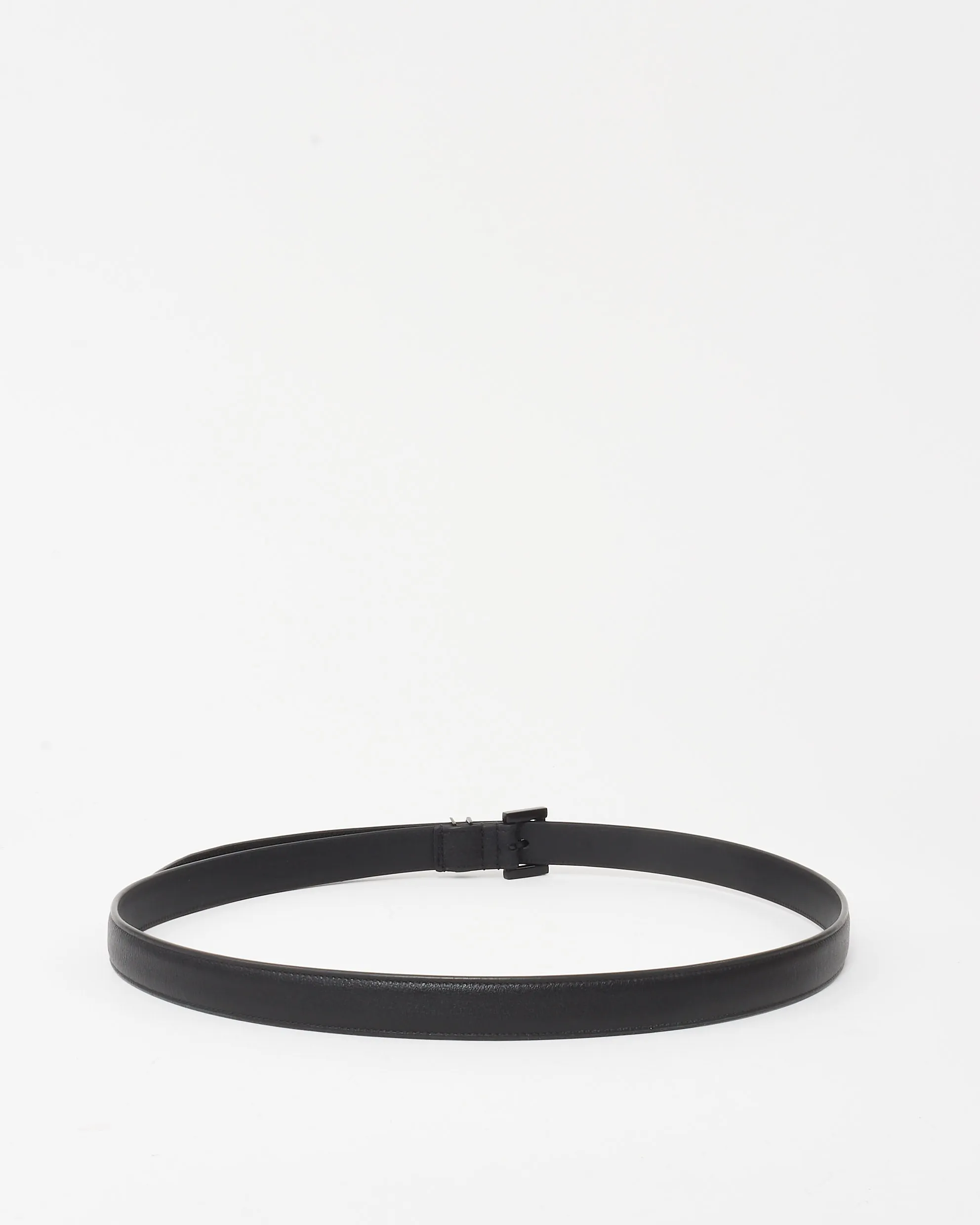 Saint Laurent Black Smooth Leather Extra Thin Cassandre YSL Logo Belt BHW - 90