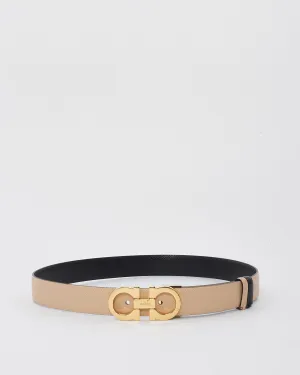 Salvatore Ferragamo Black/Beige Leather Gancini Reversible Belt - 80