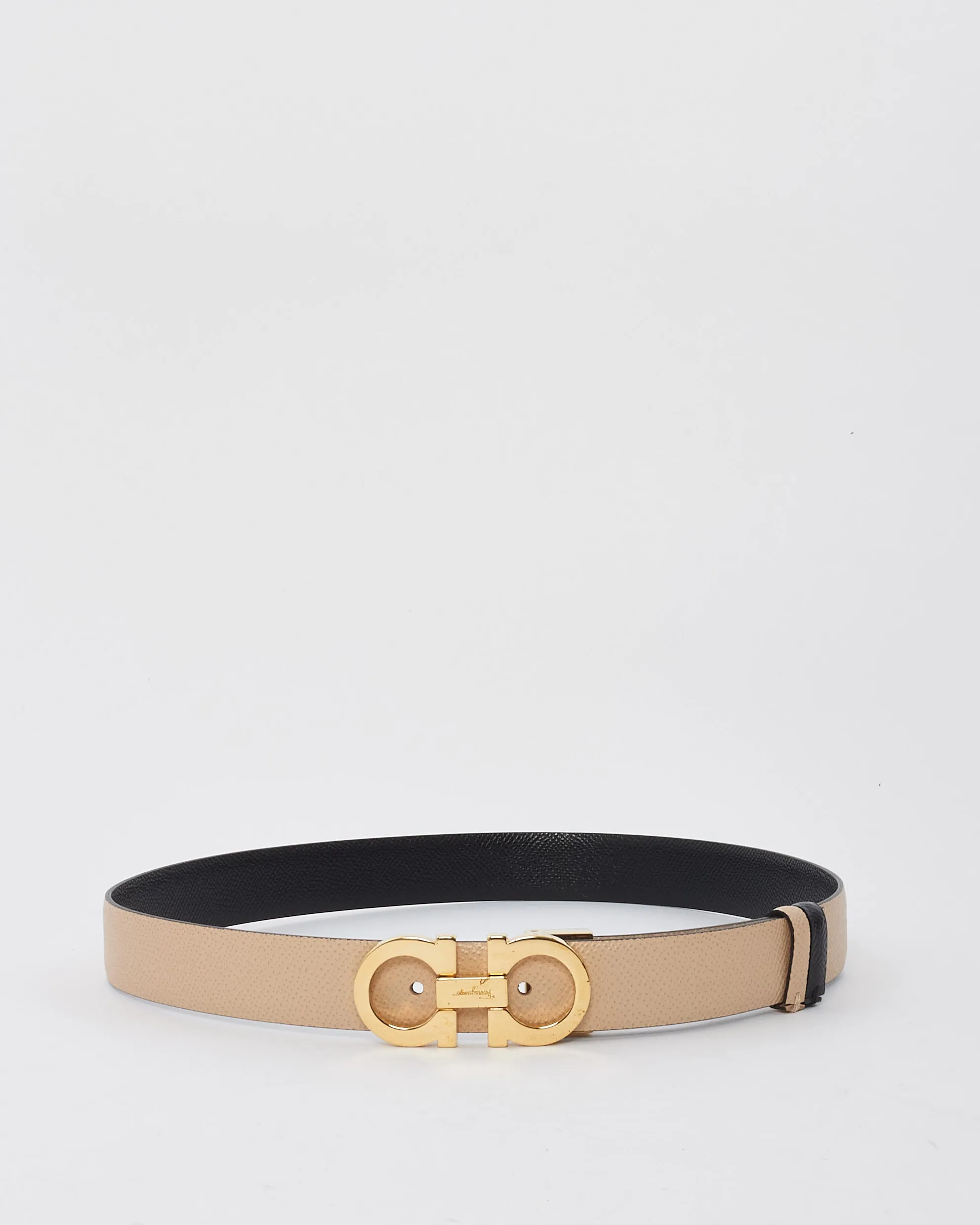 Salvatore Ferragamo Black/Beige Leather Gancini Reversible Belt - 80